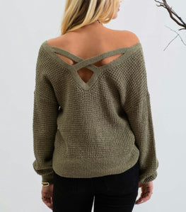 Olive Open Back Knit Sweater