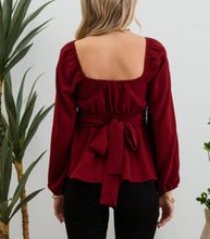 Load image into Gallery viewer, Burgundy Tie Back, Scoop Neck Blouse