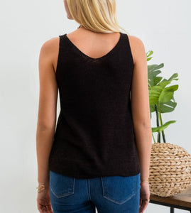 Black Knit V-Neck Tank Top