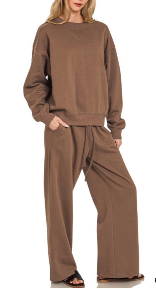 Brown Fleece Raglan Crewneck Set