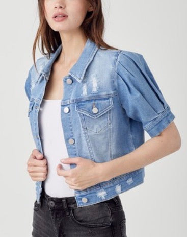 Risen Short Shirring Sleeve Denim Jacket