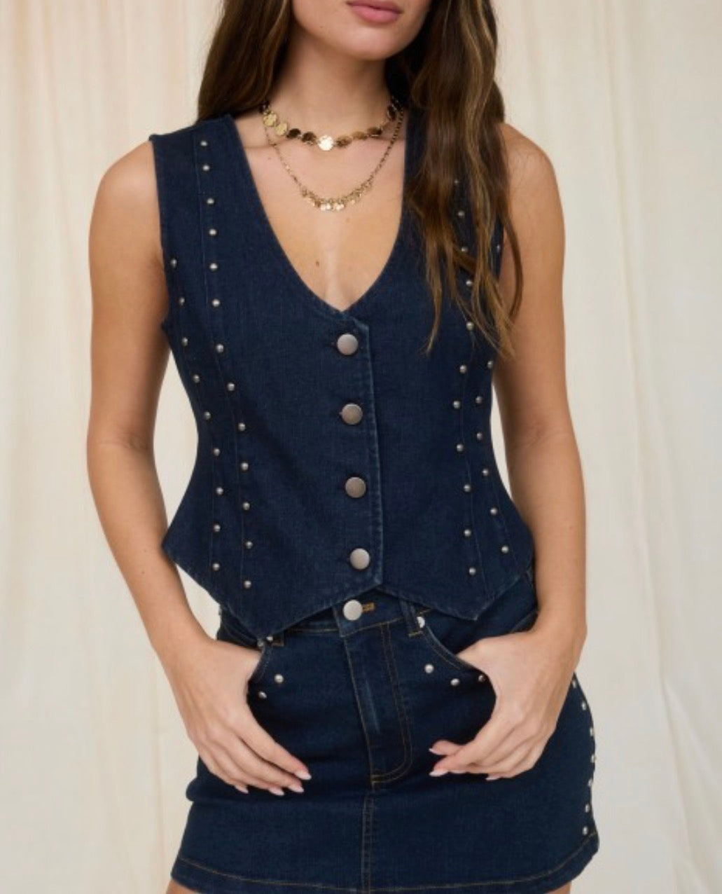 Dark Denim Studded Vest