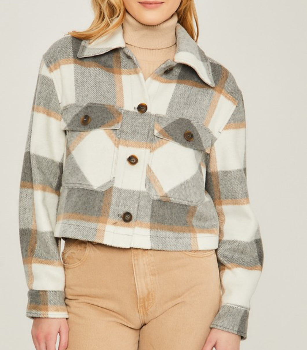 Cropped Grey White and Tan Shacket