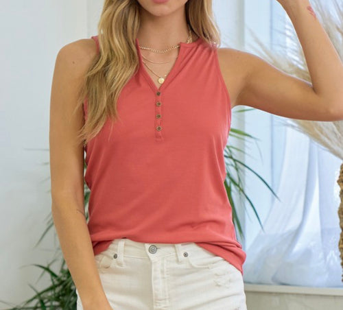 Sienna V Neck with Button Tank