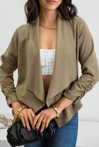 Olive 3/4 Ruched Sleeve Blazer