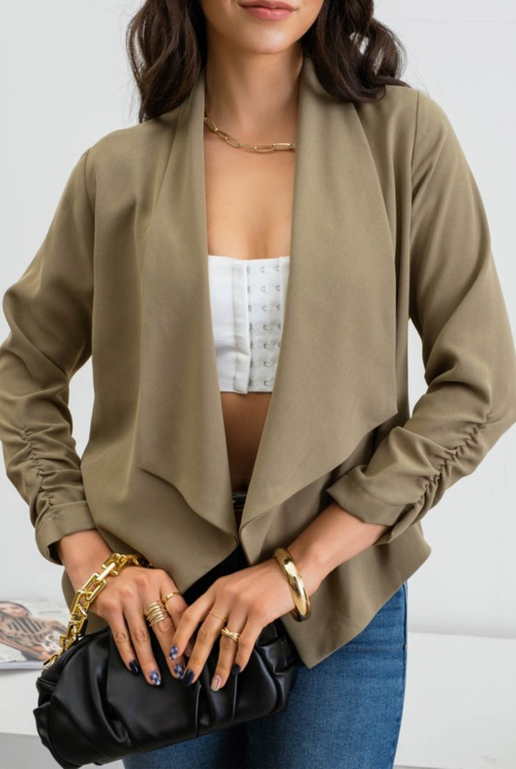 Olive 3/4 Ruched Sleeve Blazer