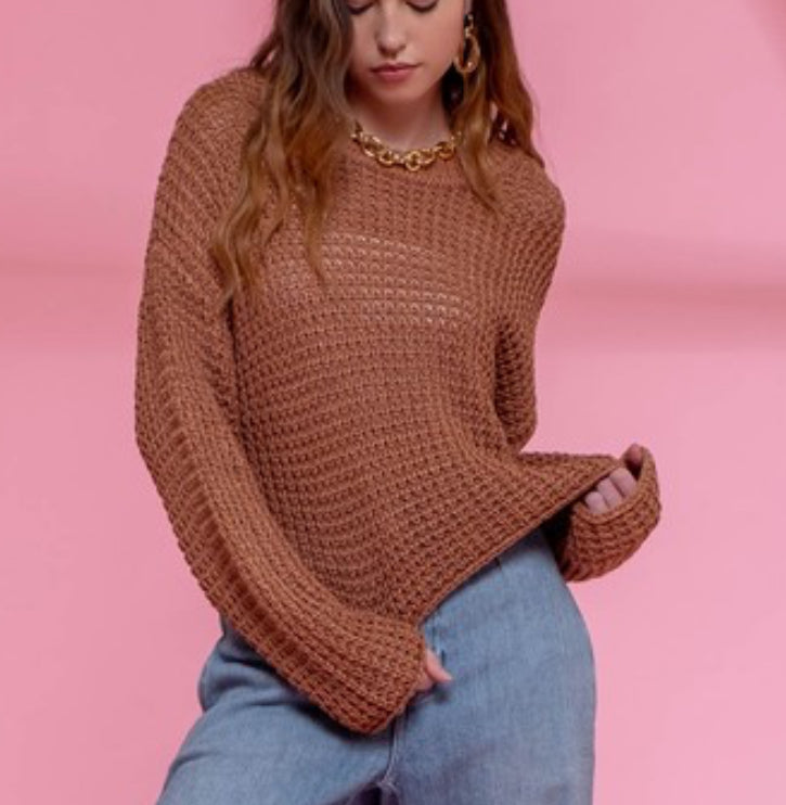 Spice Crew Neck Crochet Knit Sweater