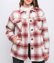 Load image into Gallery viewer, Red Plaid Sherpa Lined Shacket w/Pockets