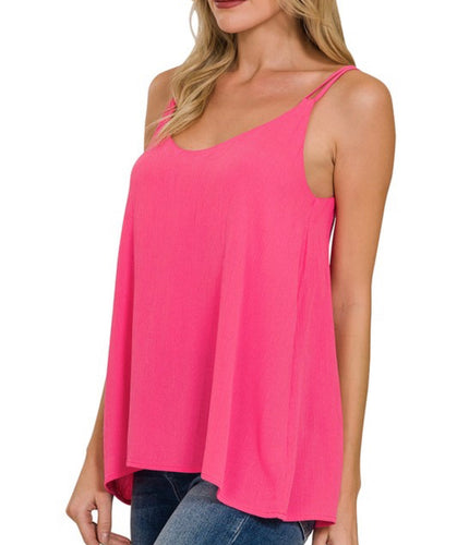 Hot Pink Crinkle Double Strap Vneck Cami