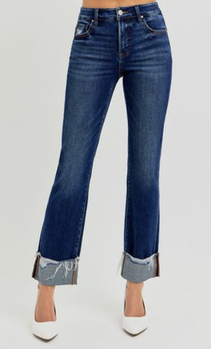 Risen Tummy Control High Rise Crop Straight Cuffed Jeans