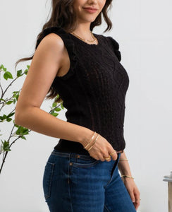 Black Sleeveless Cable Knit Top