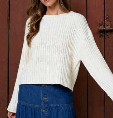 Cream Raw Edge Knit Sweater