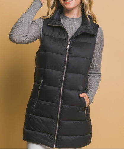 Black Longline Puffer Vest