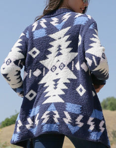 Navy Aztec Super Soft Open Cardigan