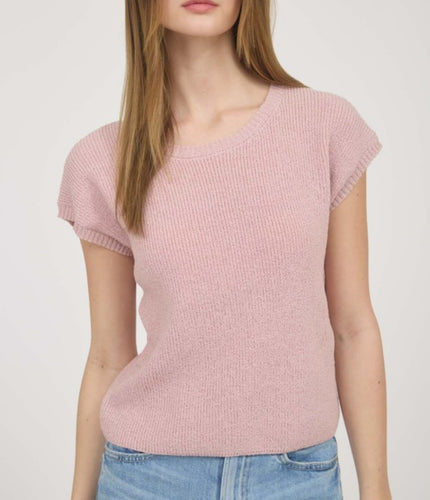 Dusty Pink Short Sleeve Sweater w/Sheer Bow Top