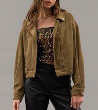 Load image into Gallery viewer, Olive Corduroy Moto Jacket