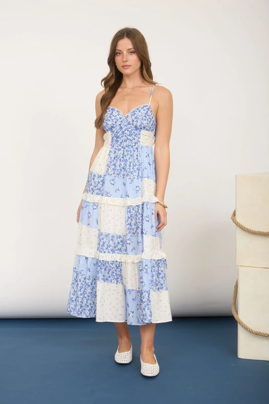 Blue Multi Patch Midi Dress