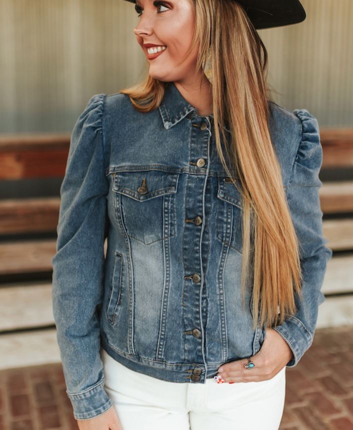 Denim Puff Jacket – Mid Wash Long Sleeve