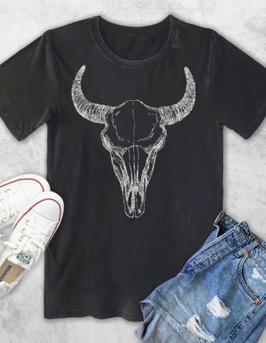 Black Cow Skull Vintage Graphic Tee