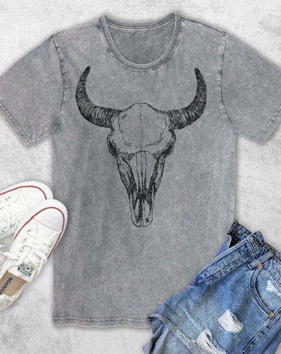 Grey Cow Skull Vintage Graphic Tee