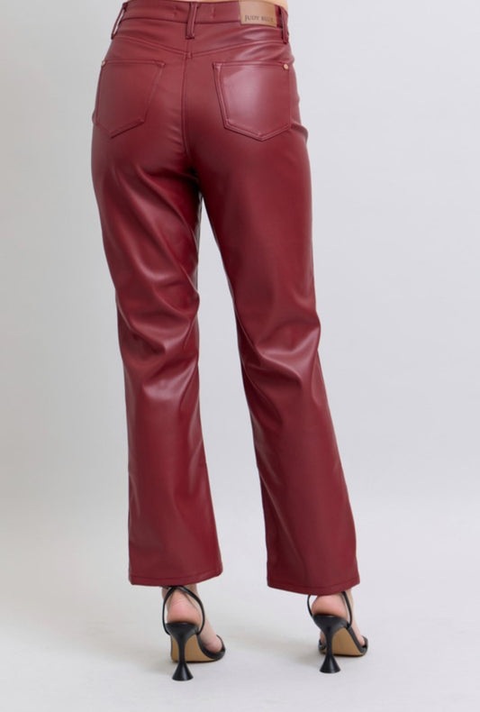 Judy Blue Straight Red Faux Leather Tummy Control Pant
