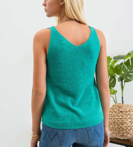 Green Knit V-Neck Tank Top