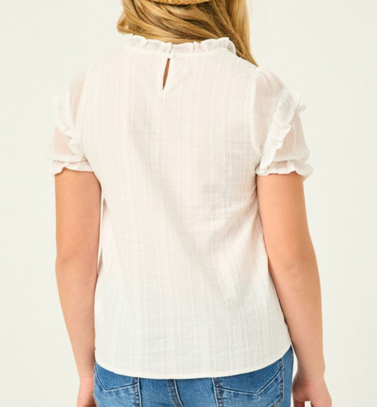 Girls Ivory Ruffle Sleeve Top