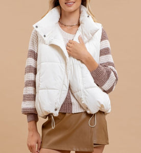 Ivory Asymmetrical Zip Up Puffer Vest