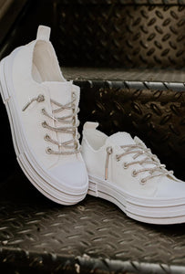 Very G White Canvas Sneaker with/ Rhinestone Laces