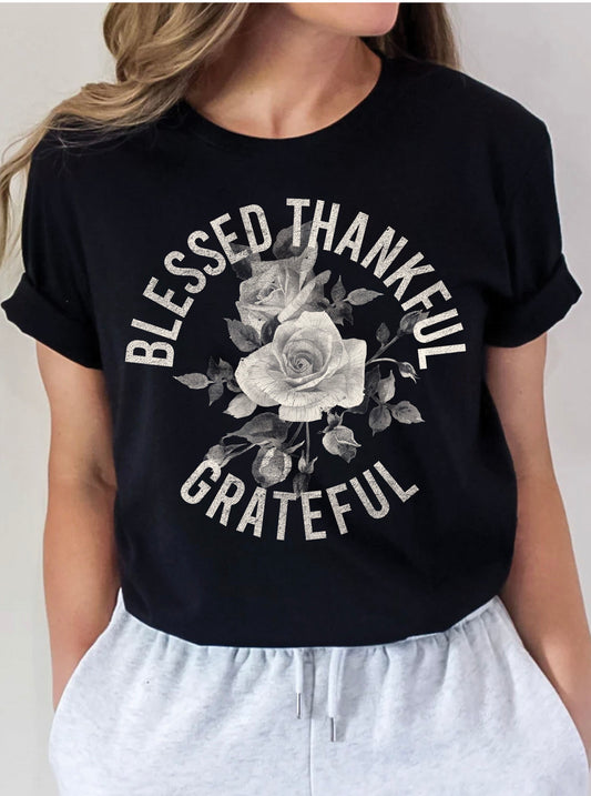 Sale! Black Blessed Thankful & Grateful Graphic Tee