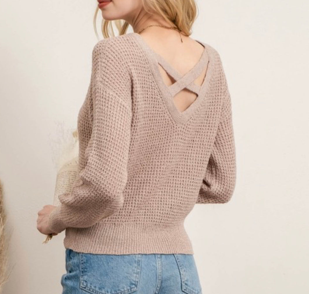 Latte Cross Back Knit Sweater