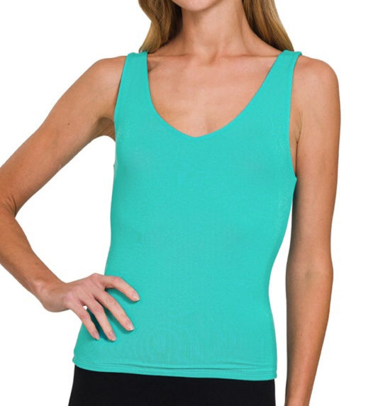 Sale! Turquoise V Neck Double Layered Tank Top