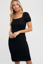 Load image into Gallery viewer, Black Eyelet Knit Square Neck Dress