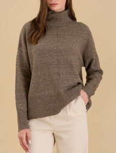 Mocha Turtleneck Front Seam Knit Pullover