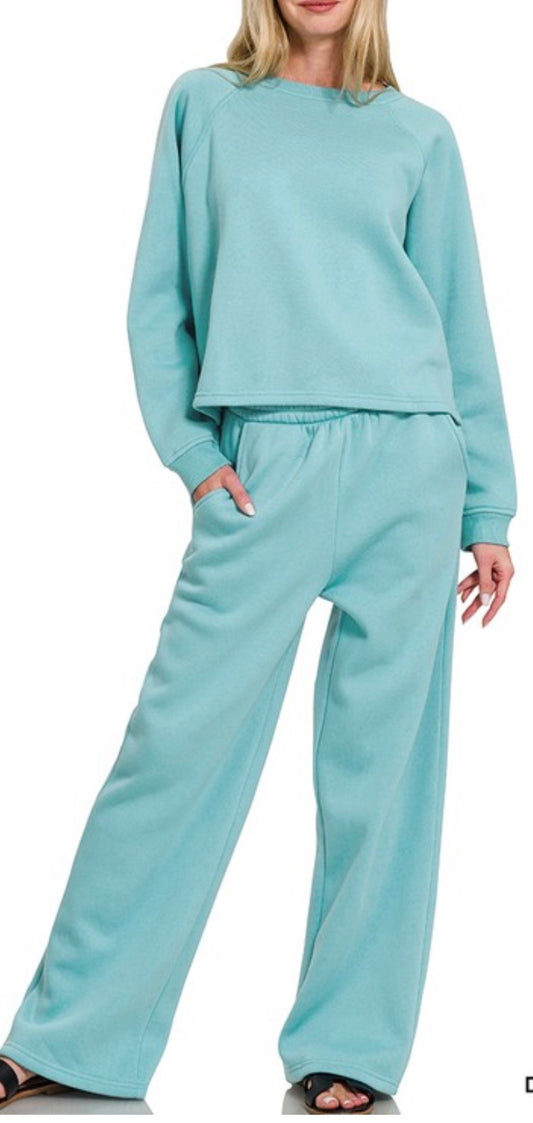 Aqua Fleece Raglan Crewneck Set