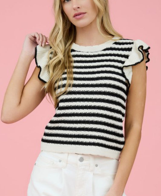 Black Stripe Sweater Knit Top