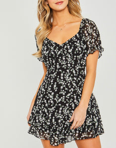 Black Floral Short Sleeve Romper