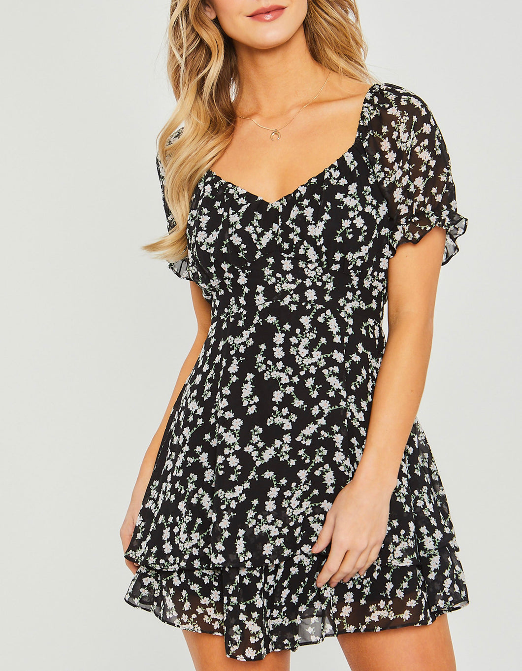 Black Floral Short Sleeve Romper