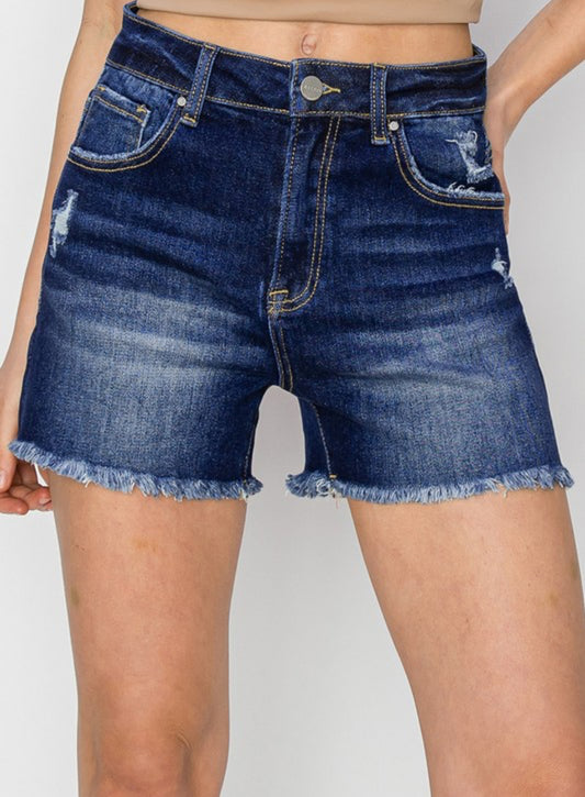 Risen High Rise Dark Wash Shorts