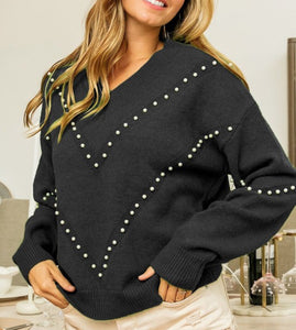 Black Pearl Chevron V-Neck Sweater