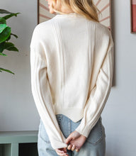 Load image into Gallery viewer, Cream Cable Knit Drop Shoulder Sweater w/ Zig Zag Hem