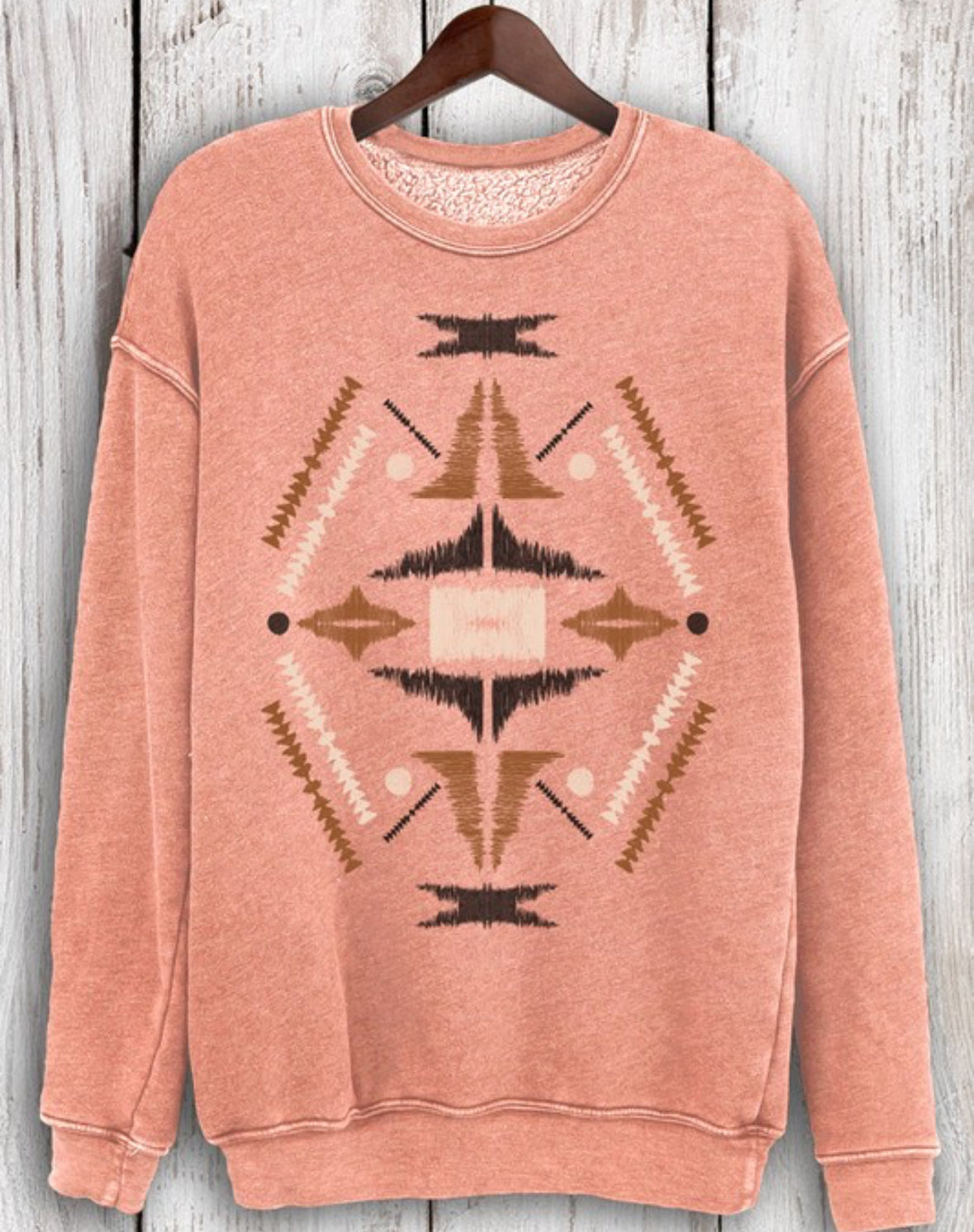Burnt Orange Aztec Mineral Wash Crew Neck