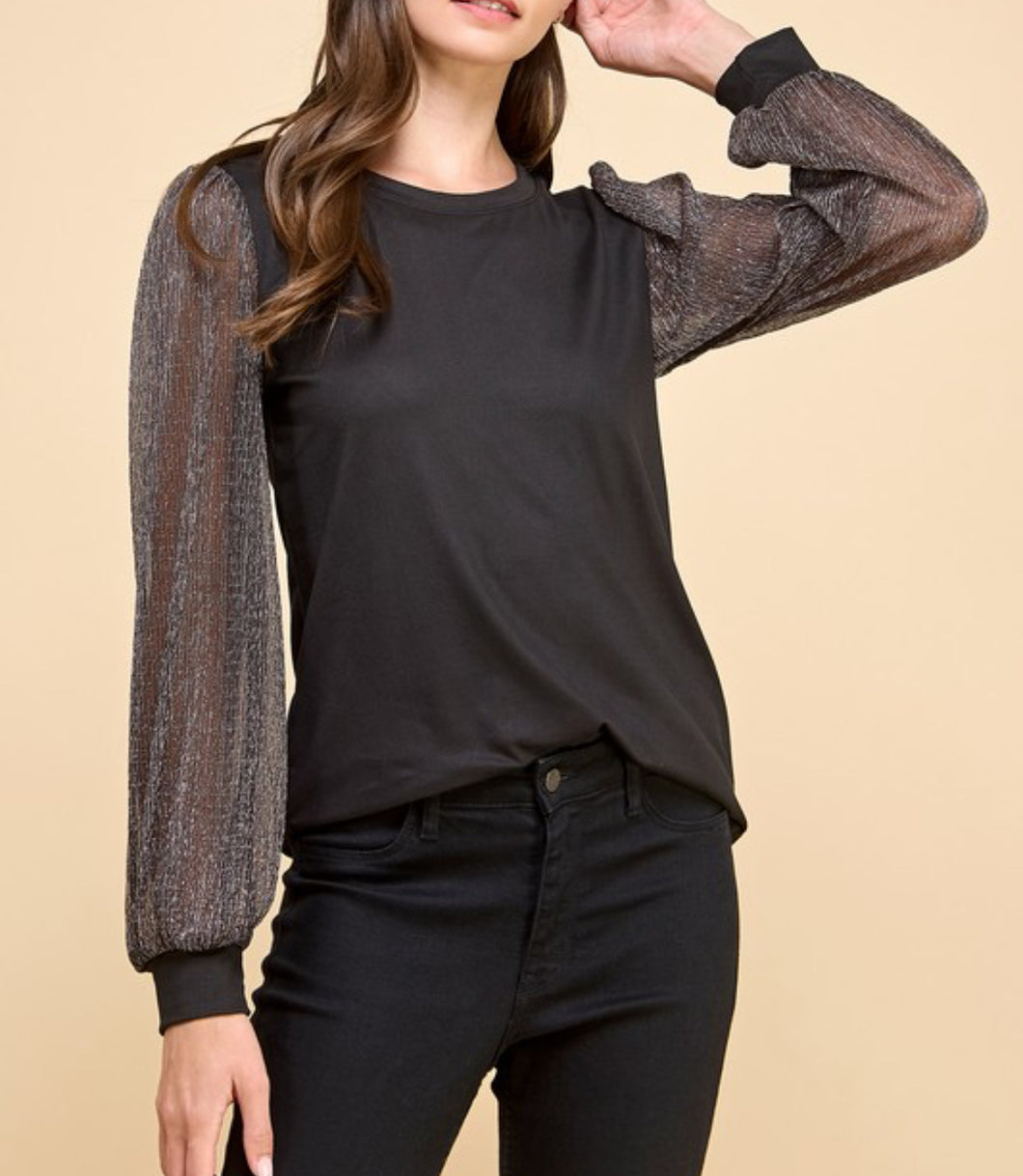 Black Gold Shimmer Long Sleeve Top