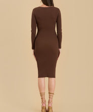 Load image into Gallery viewer, Brown Henley Sweater Long Sleeve Dress