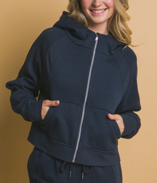 Navy Zip Up Hooded Sweatshirt