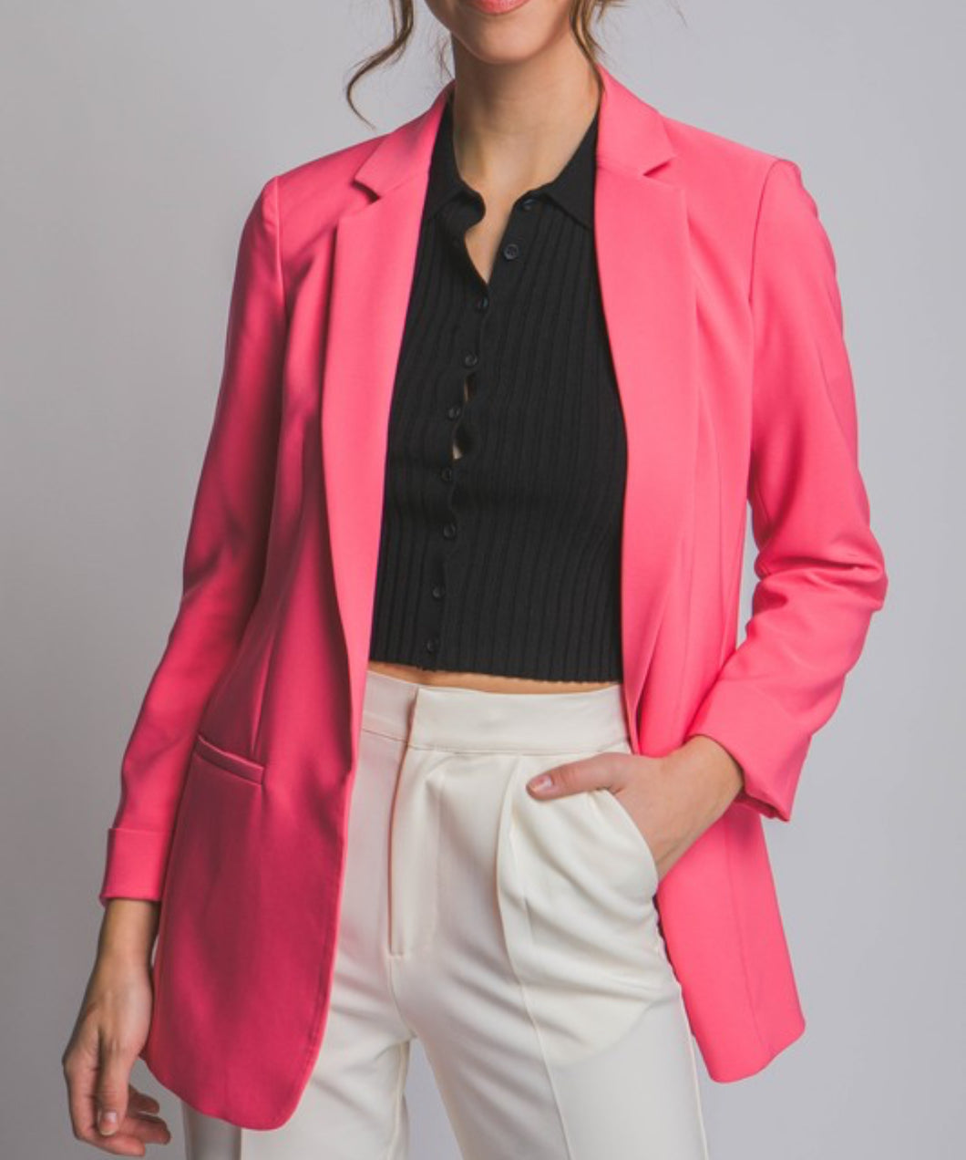 Coral Pink Open Blazer