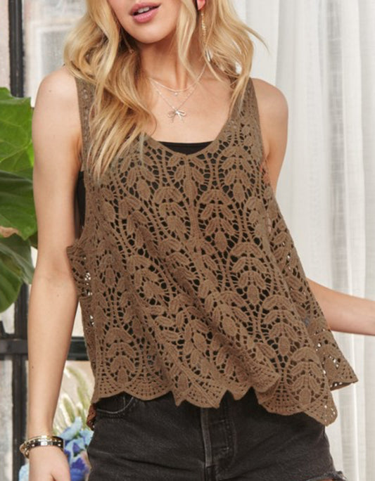 Brown Crochet Tank Top