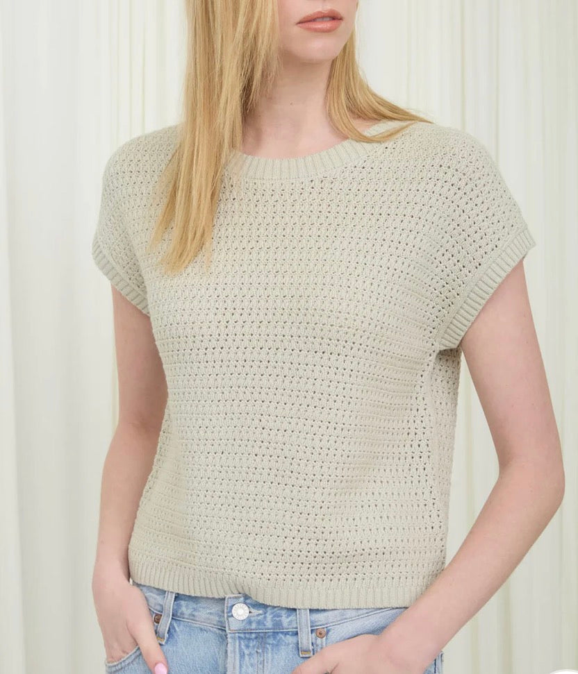 Light Sage Knit Crew Short Sleeve Top