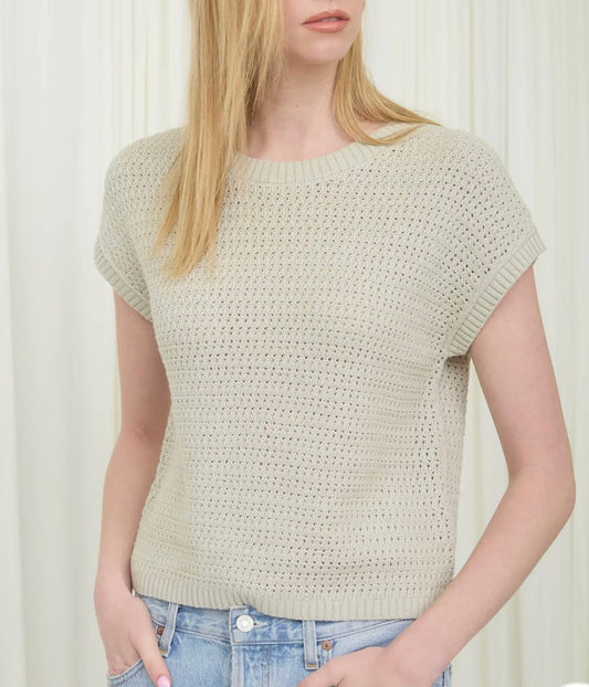 Light Sage Knit Crew Short Sleeve Top