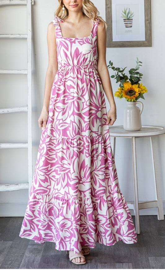 Sale! Mauve Floral Shoulder Tie Tiered Maxi Dress